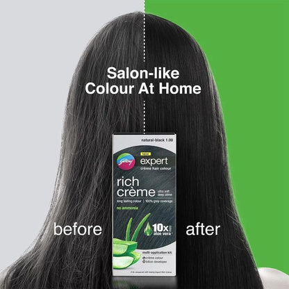 Godrej NEW expert - rich creme - with aloe vera - creme hair colour - natural black 1 - creme colour 50g - lotion developer 50ml