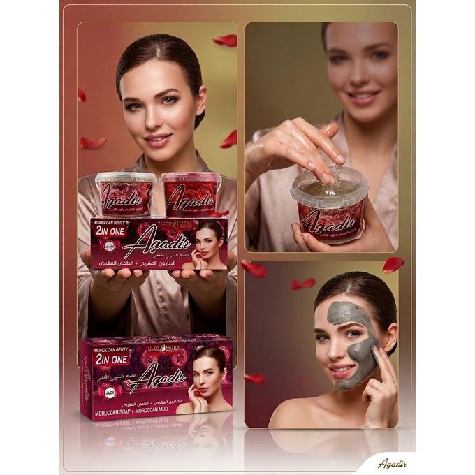 Cleopatra COSMETIC Agadir MOROCCAN BEUTY 2 IN 1 MOROCCAN SOAP 500ml + MOROCCAN MUD 500ml With Damask roses