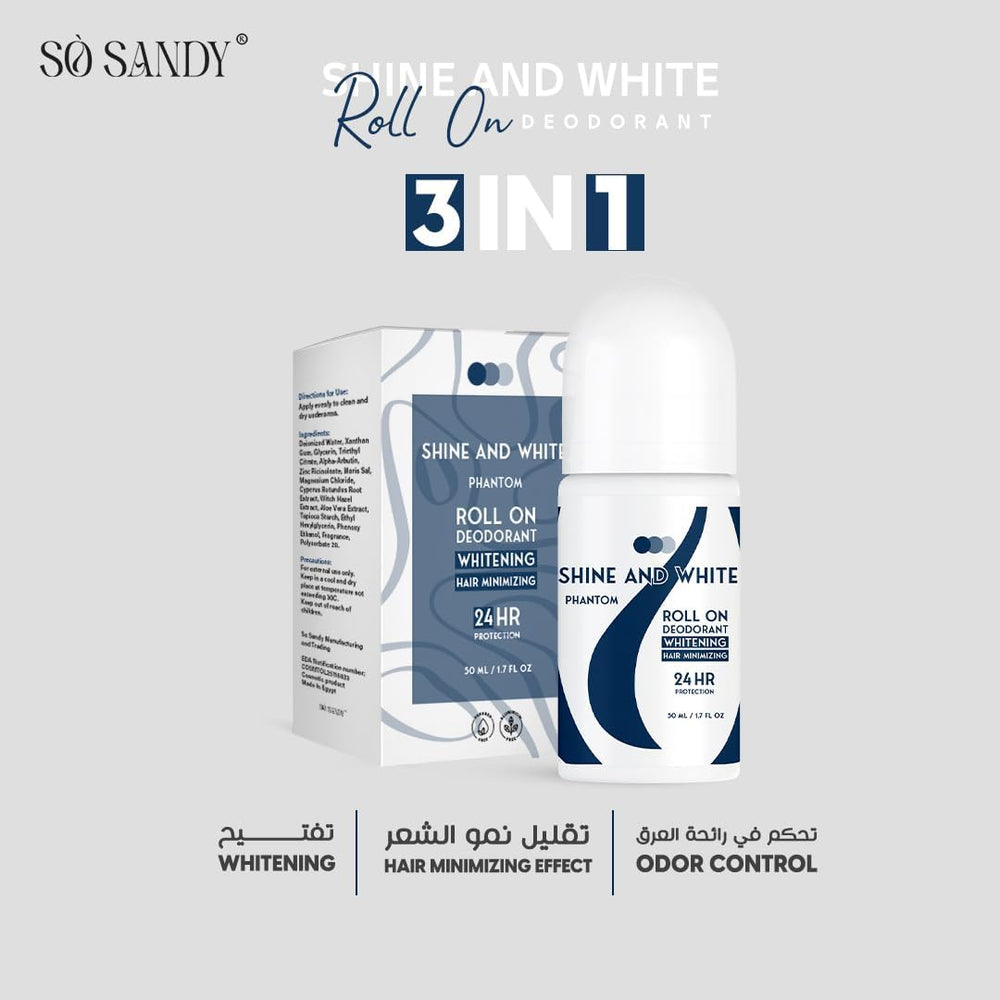 SHINE AND WHITE PHANTOM ROLL ON WHITENING HAIR MINIMIZING 24HR Protection 50ml