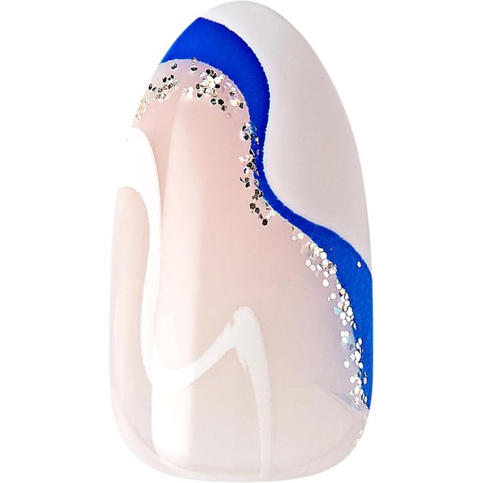 Kiss imPRESS The No Glue Mani Press-On Nails – Blue & White Nail Art (30 Nails) FREE SOUL IMM46C