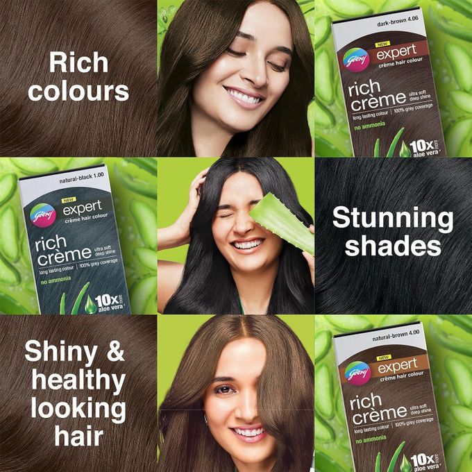 Godrej NEW expert - rich creme - with aloe vera - creme hair colour - natural brown 4 - creme colour 50g - lotion developer 50ml
