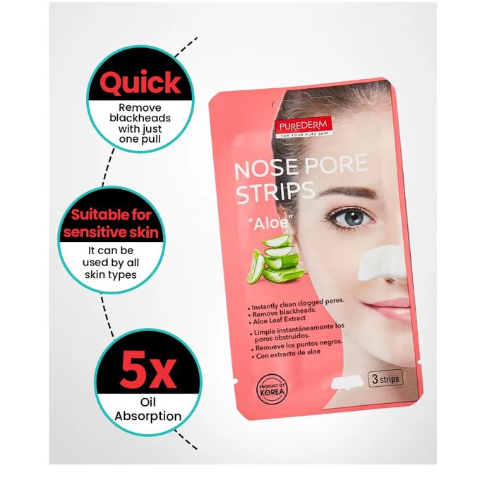 Nose Pore Strips with Aloe Vera Extract – 3 Strips Pack