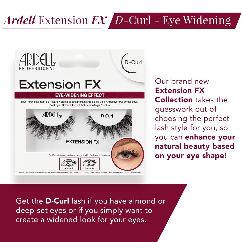 Professional Extension FX D-Curl False Eyelashes – Eye-Widening Effect – Black – 1 Pair