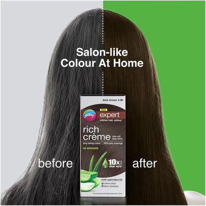 Godrej NEW expert - rich creme - with aloe vera - creme hair colour - dark brown 4.06 - creme colour 50g - lotion developer 50ml