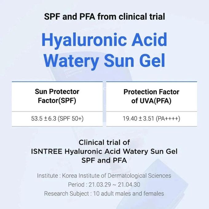 ISNtree WATERY SUN GEL - HYALURONIC ACID - SPF 50+ PA ++++, UVA-UVB - 50ml