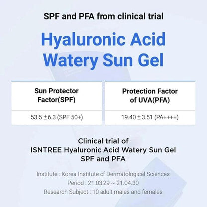 ISNtree WATERY SUN GEL - HYALURONIC ACID - SPF 50+ PA ++++, UVA-UVB - 50ml