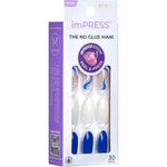 Kiss imPRESS The No Glue Mani Press-On Nails – Blue & White Nail Art (30 Nails) FREE SOUL IMM46C