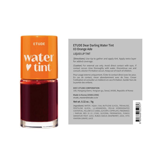 Etude Dear Darling Water Tint 03 Orange Ade – Liquid Lip & Cheek Tint - 9g