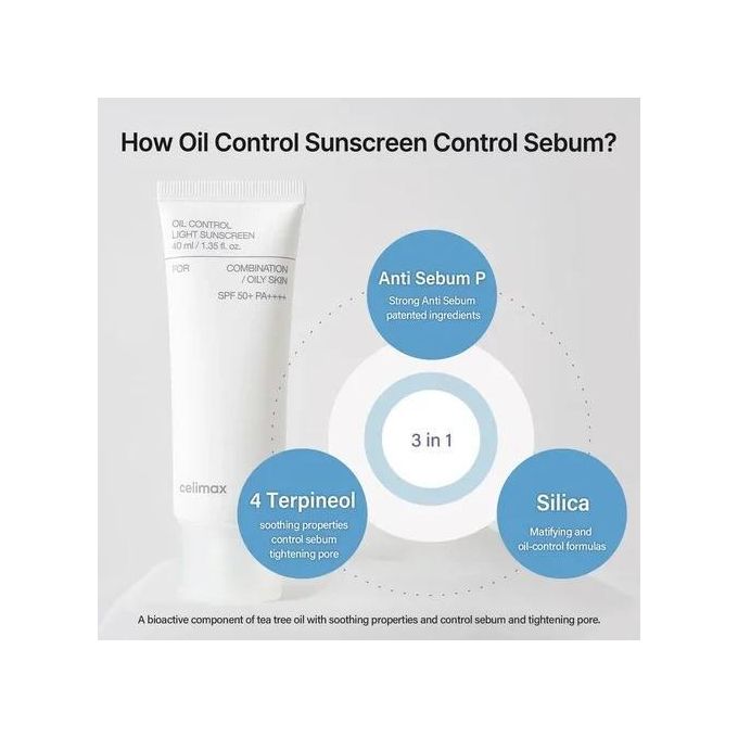 celimax Oil Control Light Sunscreen SPF 50+ PA++++ for Combination Oily Skin Hybrid - 40ml