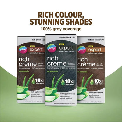 Godrej NEW expert - rich creme - with aloe vera - creme hair colour - dark brown 4.06 - creme colour 50g - lotion developer 50ml