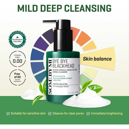 Some By Mi Bye Bye Blackhead 30 Days Miracle Green Tea Tox Bubble Cleanser - 120g