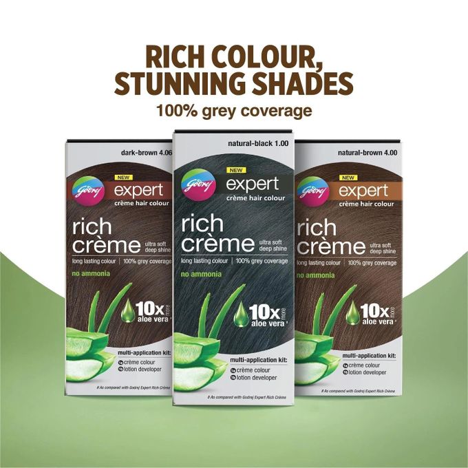 Godrej NEW expert - rich creme - with aloe vera - creme hair colour - natural brown 4 - creme colour 50g - lotion developer 50ml