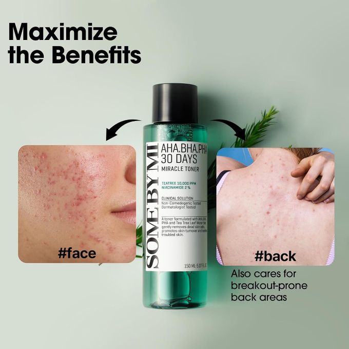 Some By Mi AHA BHA PHA 30 Days Miracle Toner – Mild Exfoliating Toner with Tea Tree & Niacinamide for Clearer, Smoother Skin - 150ml