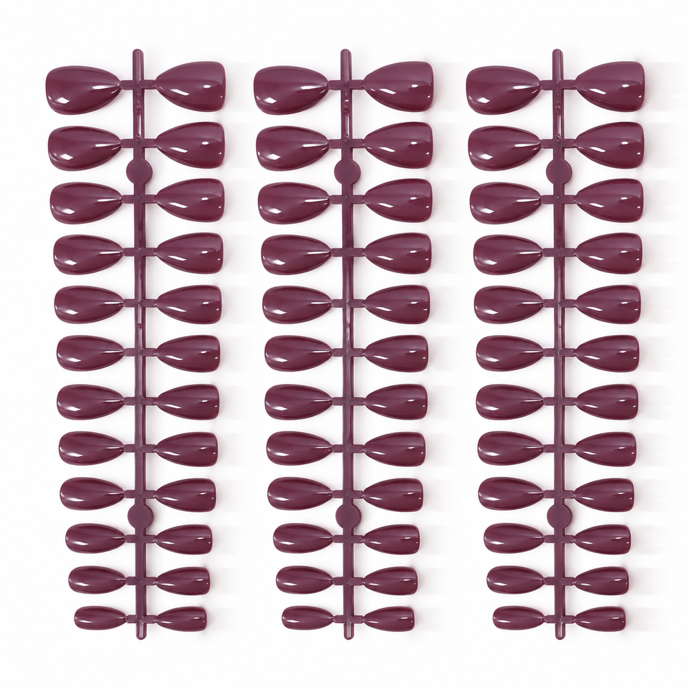 Dusty Plum Mauve Glossy Almond Shape Press-On False Nails – Full Cover Artificial Nails Set (No Adhesive Included) - 72 Pcs