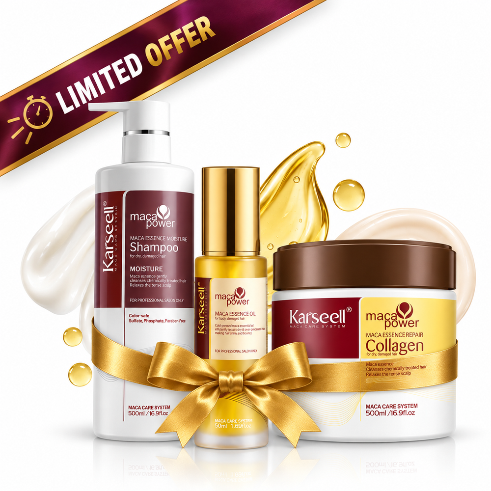 maca power Collagen for dry damaged hair 500 ml - Maca Power Moisture Shampoo 500ml - Maca Power Maca Essence Oil 50ml