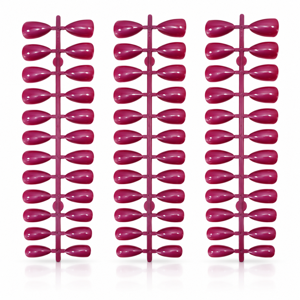Plum Burgundy Glossy Almond Shape Press-On False Nails – Full Cover Artificial Nails Set - 72 Pcs (No Adhesive Included)