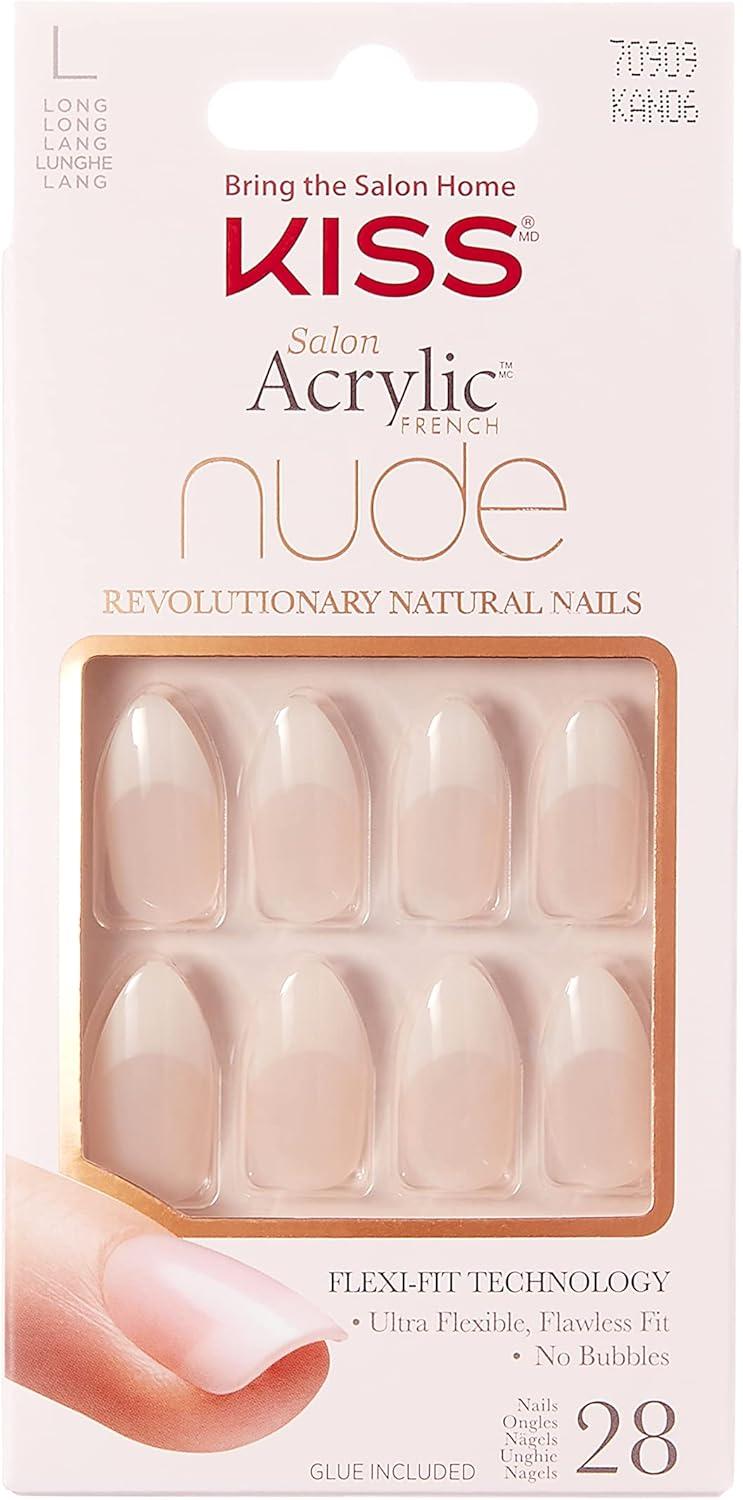 Salon Acrylic Nude French Nails – Long (28 Nails) with Glue KAN06C