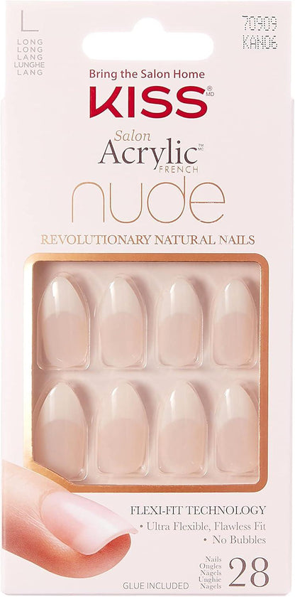 Salon Acrylic Nude French Nails – Long (28 Nails) with Glue KAN06C