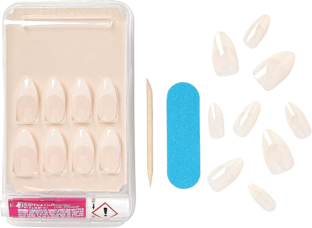 Salon Acrylic Nude French Nails – Long (28 Nails) with Glue KAN06C