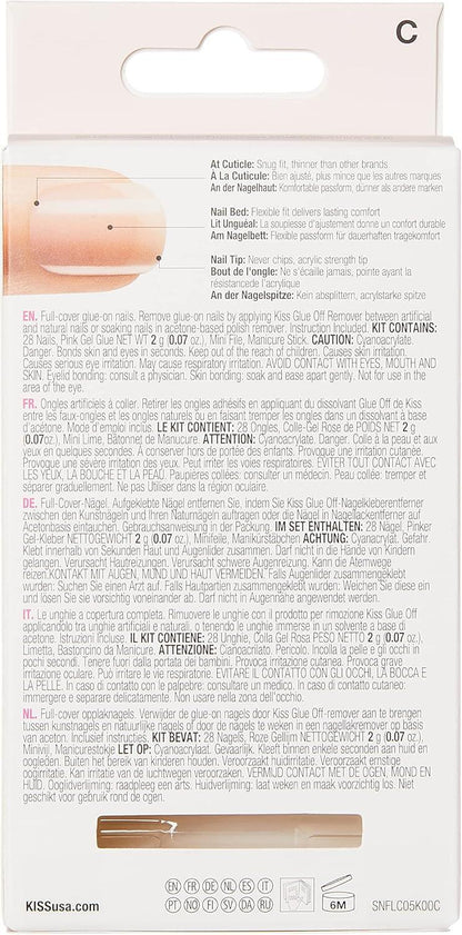 Salon Acrylic Nude French Nails – Long (28 Nails) with Glue KAN06C
