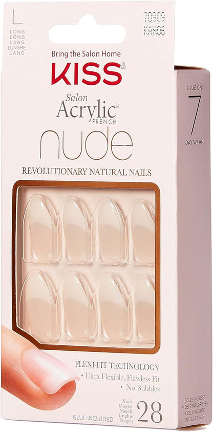 Salon Acrylic Nude French Nails – Long (28 Nails) with Glue KAN06C