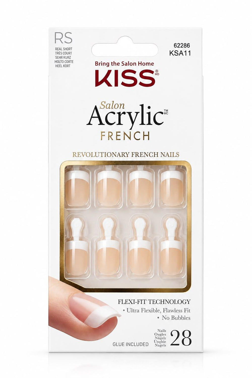 Salon Acrylic French Nails – Real Short (28 Nails) with Glue KSA11C
