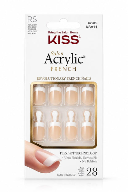 Salon Acrylic French Nails – Real Short (28 Nails) with Glue KSA11C