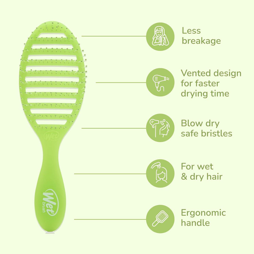 Speed Dry Vented Detangling Hair Brush – Blow Dry Safe for All Hair Types - Lime Green