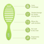 Speed Dry Vented Detangling Hair Brush – Blow Dry Safe for All Hair Types - Lime Green