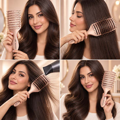 Professional Quick Dry Vented Hair Brush – Heat-Resistant Bristles for Faster Blow Drying & Detangling - Gold