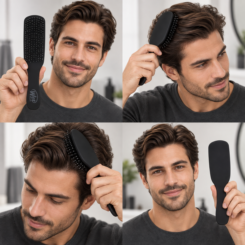 Men’s Detangler Hair Brush - IntelliFlex Bristles for Wet Dry Hair - Black