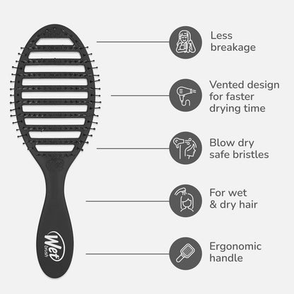 Speed Dry Vented Detangling Hair Brush – Blow Dry Safe for All Hair Types - Black
