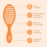 Speed Dry Vented Detangling Hair Brush – Blow Dry Safe for All Hair Types - Orange